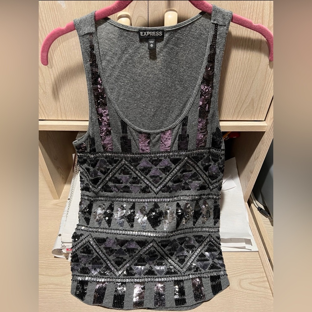 Express Grey Sequin Tank Top